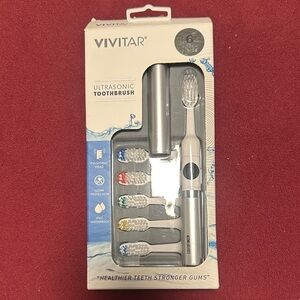 Vivitar Ultrasonic Electric Toothbrush with 5 Replacement Heads - White & Silver